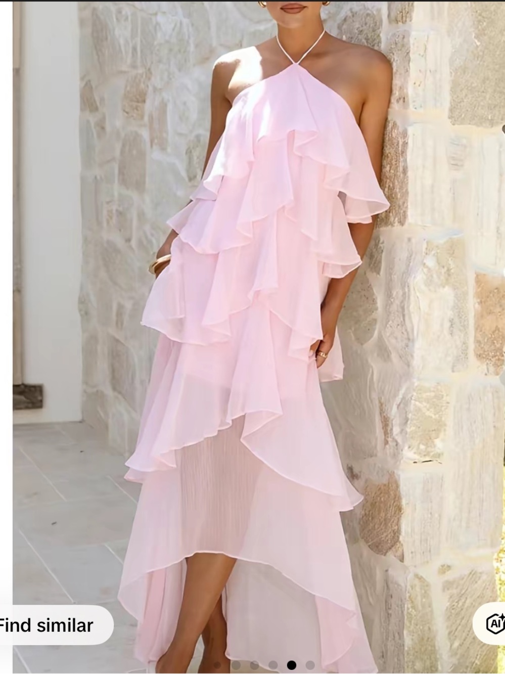 Elegant Pink Ruffle Halter Maxi Dress